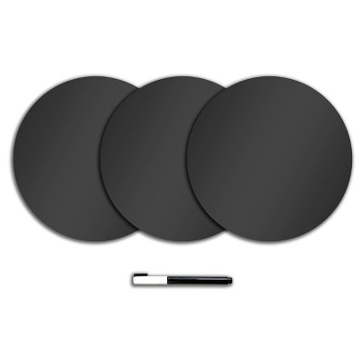  Wall Pops!  Dry Erase Board Circle Decals 13" 3ct - Charcoal Chalk Board 