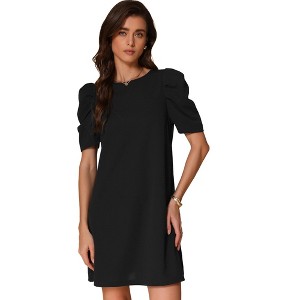 INSPIRE CHIC Women's Casual Gigot Sleeve Solid Crew Neck Stretchy Shift Mini Dress - 1 of 4