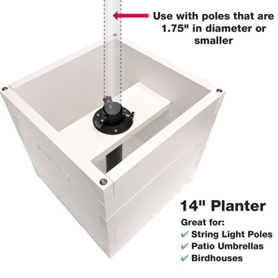 Large White Wooden Outdoor Planter Box with Pole Support