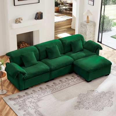 L Shaped Sectional Sofa With Storage Seats And Storage Ottoman,Modern Velvet Chaise Sectional Sofa,Sofa For Living Room-Cuddlewood
