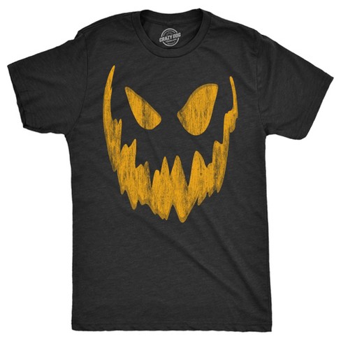 Mens Pumpkin Face T Shirts Funny Halloween Jack O Lantern Scary Smile Tees For Guys - Crazy Dog Men's T Shirt - image 1 of 4