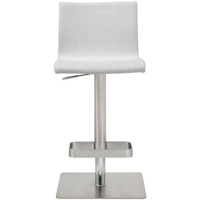 Whiteline Modern Living Watson Barstool White Faux Leather, adjustable height and square stainless steel base.