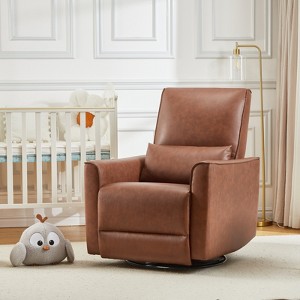 Swivel Rocking Recliner Chair, Glider Rocking Chair, Manual Upholstered Faux Leather Recliner with Lumbar Support, Nursery Rocking Recliner - 1 of 4