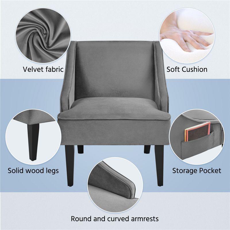 Yaheetech Modern Upholstered Armchair Velvet Accent Chair for Living Room Bedroom, 4 of 9