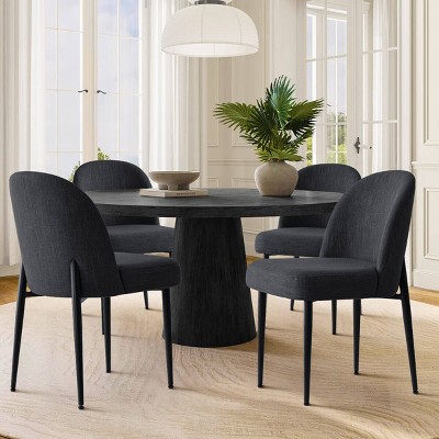 Upholstered Dining Chairs with Linen Blend Fabric and Metal Legs, Modern Armless Side Chairs for Dining Room-Maison Boucle