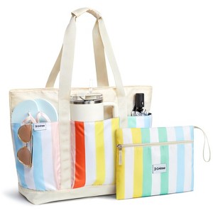 Beach Bag,Waterproof Beach Tote Pool Bags for Women, Large Capacity Foldablefor Weekender Travel-Rainbow stripes - 1 of 4