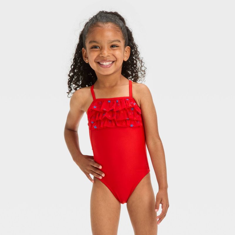 Toddler Girls' Star Printed Ruffle One Piece Swimsuit - Cat & Jack™, 1 of 5
