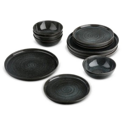 LunaLulinlk 12-Piece Ceramic Dinnerware Set, Rip Collection