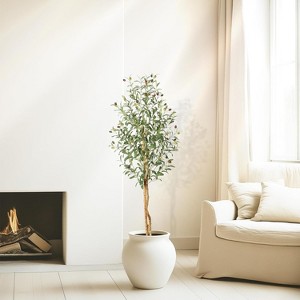 Whizmax Artificial Olive Trees, Tall Faux Plant White Planter, Fake Olive Trees with Natural Wood Trunk for Home Office Decor - 1 of 4