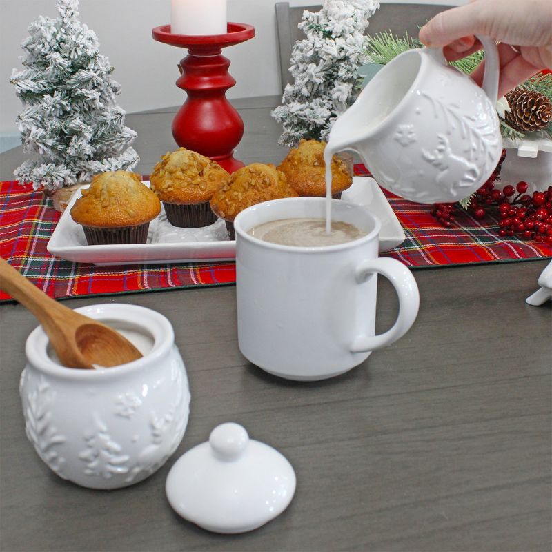 AuldHome Design White Reindeer Christmas Cream and Sugar Set; Ceramic Embossed Sugar Bowl w/ Cream Pitcher, 4 of 9