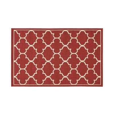 GDFStudio Ferncliffe 3'3" x 5' Outdoor Geometric Area Rug, Red/Ivory