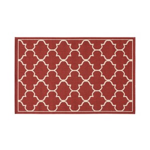 GDFStudio Ferncliffe 3'3" x 5' Outdoor Geometric Area Rug, Red/Ivory - 1 of 4
