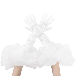 INSPIRE CHIC Women's Velvet Tulle Puff Oversized Ruffled Opera Gloves - 1 of 4