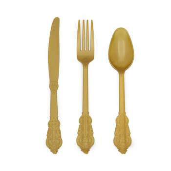 Golden Plastic Silverware, Disposable Flatware With Black Handle, Golden  Plastic Cutlery Includes: 48 Forks, 48 Knives And 48 Spoons For Party &  Wedding & Holiday, Hand Washable And Reusable - Temu