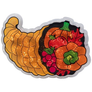 Northlight Lighted Cornucopia Thanksgiving Window Silhouette Decoration - 16" - Gold and Red - 1 of 4