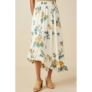 Women's Romantic Floral Bubble Hem Satin Midi Skirt - Hayden LA L - 1 of 4