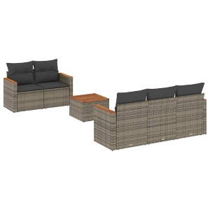 vidaXL 6 Piece Patio Sofa Set with Cushions - Gray Poly Rattan - 1 of 4