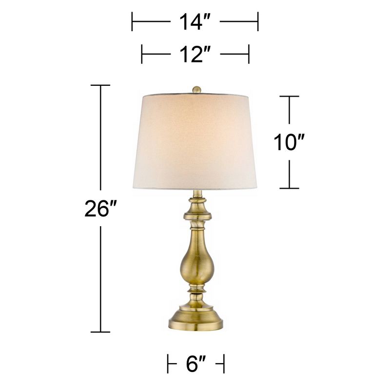 Regency Hill Fairlee Traditional Table Lamps 26" High Set of 2 Antique Brass Metal Candlestick White Fabric Drum Shade for Bedroom Living Room Bedside, 4 of 8