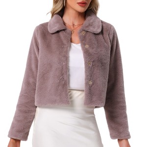 INSPIRE CHIC Women's Faux Fur Cropped Snap Button Winter Wedding Fluffy Coat - 1 of 4