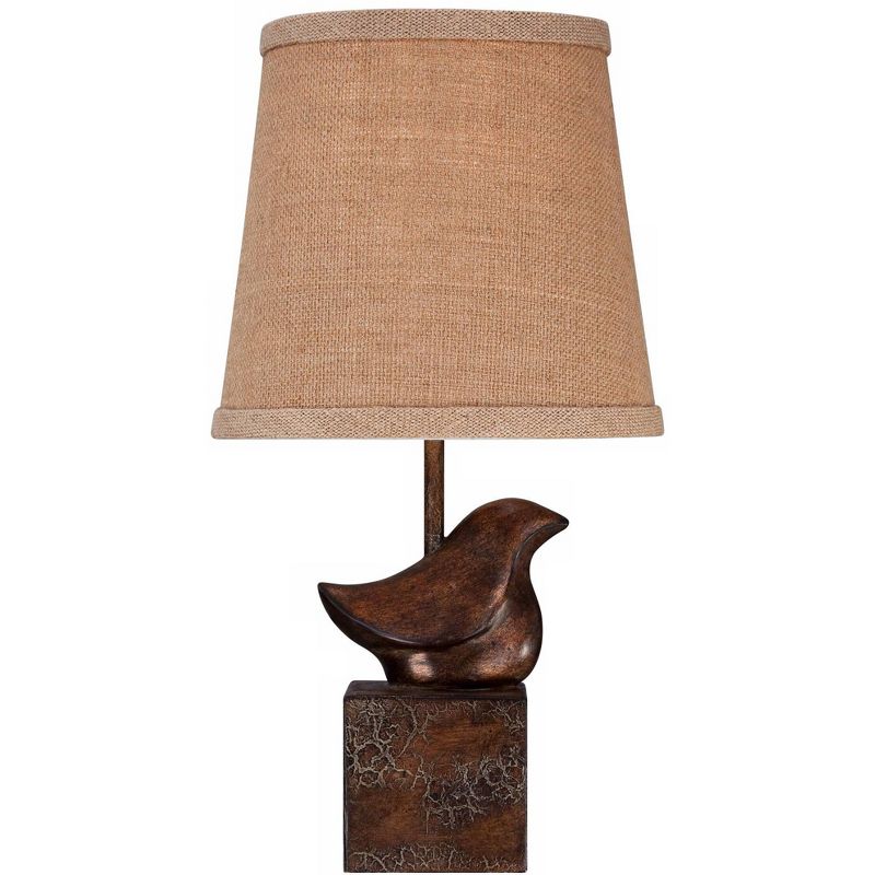 360 Lighting Rustic Farmhouse Accent Table Lamp 15 1/2" High Crackle Bronze Brown Natural Burlap Drum Shade for Bedroom House Bedside Nightstand Home, 5 of 7