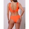 INSPIRE CHIC Women's Ruffle Trim V Neck Wide Strap Leopard Bikini Sets, Drawstring Tie Back Top Triangle Bottom 1 Set - 3 of 4