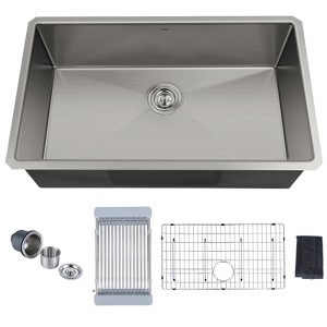 WOWOW 30 in. Drop In/Undermount Single Bowl 16-Gauge Stainless Steel Kitchen Sink in Brushed Nickel - 1 of 4