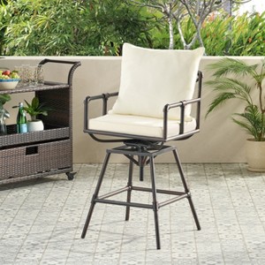 GDFStudio Rovie Outdoor Iron Height Adjustable Swivel Barstool with Cushions - 1 of 4