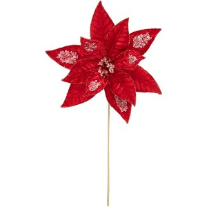 Northlight 28" Icy Red Velvet Poinsettia Glittered Christmas Stem Spray - 1 of 4