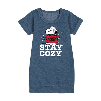 - Peanuts - Stay Cozy Graphic Short Sleeve Fleece Dress