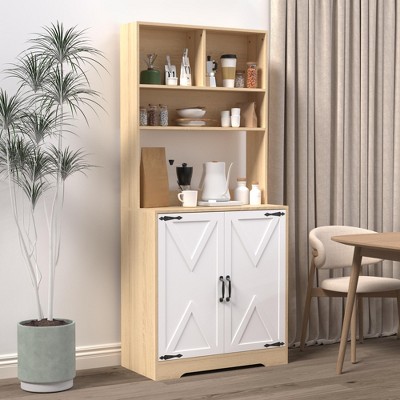 ORRD Freestanding Kitchen Pantry Cabinet, 2-Door 3-Tier Storage Cupboard with Shelves