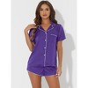 cheibear Women's Silky Satin Nightwear with Shorts Lounge Sleepwear Pajama Set - 2 of 4