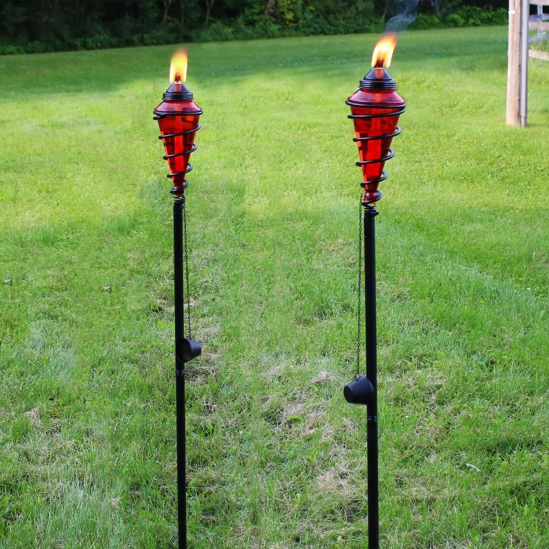 Sunnydaze Outdoor Adjustable Height Glass and Metal Swirl Patio and Lawn Torch Set, 2 of 11