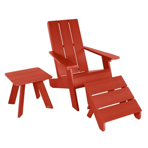 Italica 3pc Set with Modern Adirondack Chair Side Table Folding Ottoman Rustic Red highwood