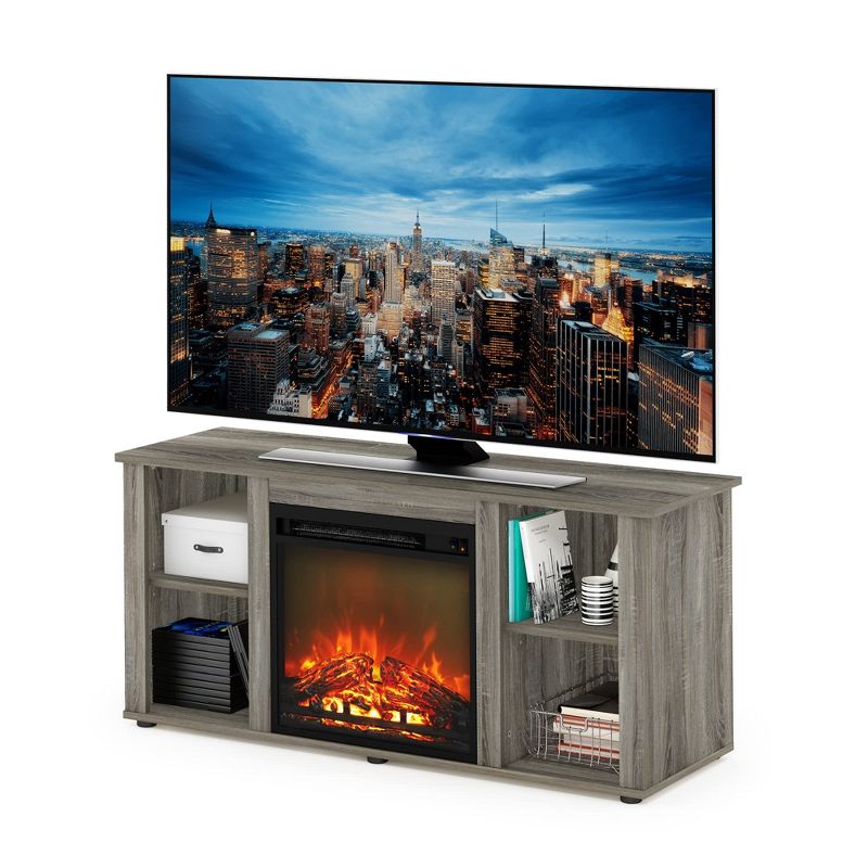 Furinno Jensen Fireplace Entertainment Center TV Stand with Open Storage for TV up to 55 Inch, French Oak Grey, 2 of 5
