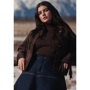 ELOQUII Faux Suede Fringe Jacket - 1 of 4