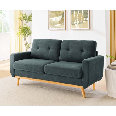 67.7" Wide Mid-Century Modern Tufted Loveseat Sofa with Splayed Wooden Legs, Polyester Upholstery, and Retro Style