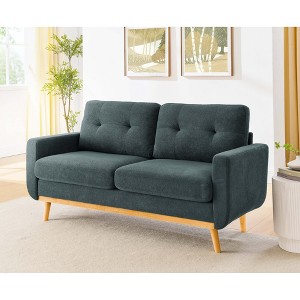 67.7" Wide Mid-Century Modern Tufted Loveseat Sofa with Splayed Wooden Legs, Polyester Upholstery, and Retro Style - 1 of 4