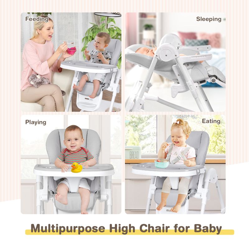Infans Baby Convertible Folding Adjustable High Chair w/Wheel Tray Storage Basket Grey, 4 of 8
