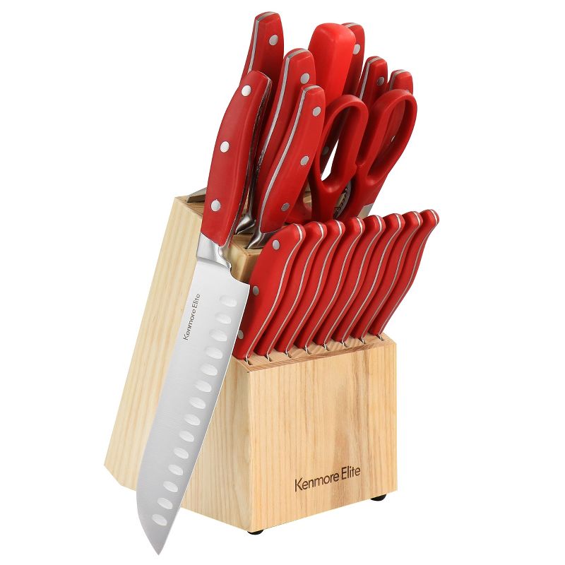 Kenmore Elite 18 Piece Stainless Steel Cutlery and Wood Block Set in Red, 1 of 9