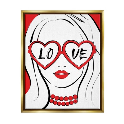 Stupell Industries Fashionable Heart Sunglasses Love Framed Floater Canvas Wall Art