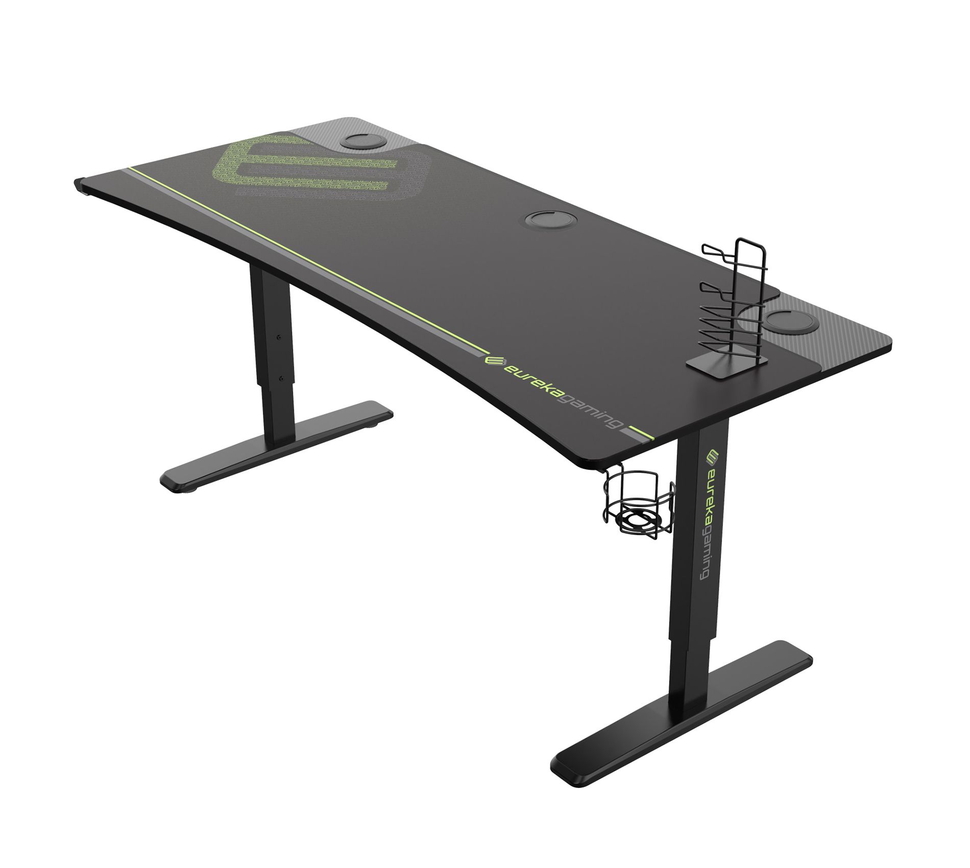 63x26 Manual Height Adjustable Gaming Desk,63" D x 26" W x 26 - 32" H, Black
