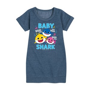 Girls' - Baby Shark - Baby Shark Family Doo Doo Doo Graphic Short Sleeve Fleece Dress - 1 of 4