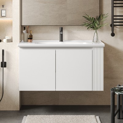 36" Modern Versatile Wall-Mounted Bathroom Vanity with Ceramic Sink