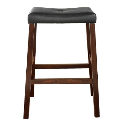 Set of 2 29" Upholstered Saddle Seat Barstools Vintage Mahogany - Crosley