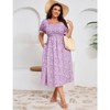 Coolmee Women's Plus Size Floral Summer Dress Puff Sleeve Smocked Ruffle Square Neck Casual Dress Cute Midi Dress - 4 of 4