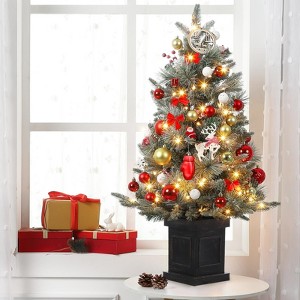 3/4.5 Ft Christmas Tree with 78 Multicolor Led Lights, Pre-Lit Artificial Christmas Trees with Potted Base - 1 of 4