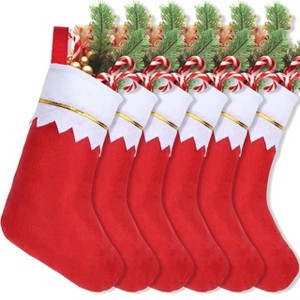 Aoibox 16 Pack 14 Inch Felt Christmas Stockings Red with White Cuff Gold Trim Hanging Decor for Mantel Door Window Holiday Home - 1 of 4