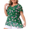 Agnes Orinda Women's Plus Size V Neck Short Sleeve Floral Print Tiered Peplum Blouses - 2 of 4