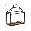 HomeRoots 15" Black Metal Glass And Wood Geometric Two Light Hurricane Candle Holder - 3 of 4