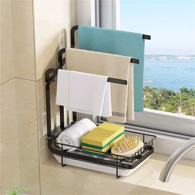 LunaLulinlk kitchen sink storage container sponge brush soap tray metal holder
